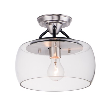 Maxim Lighting Goblet 1-Light 11" Wide Black / Satin Nickel Semi-Flush Mount Light 26129CLBKSN